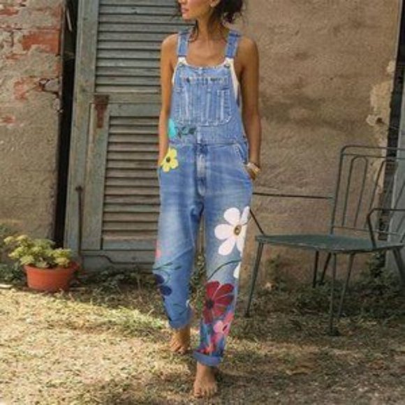 MISSLOOK Denim - Misslook Flower Power Bib Jean Overalls